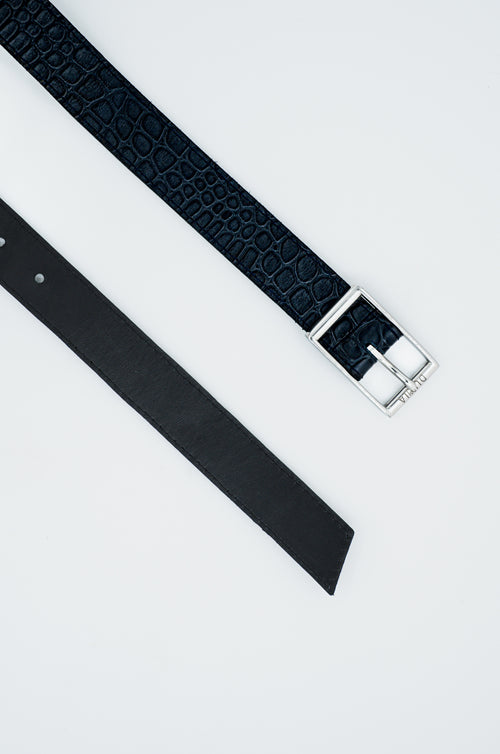 Ceinture réversible — Bleu/ Noir lisse