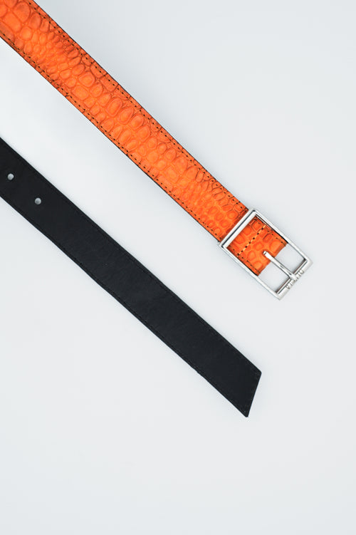 Ceinture réversible — Orange / Noir lisse