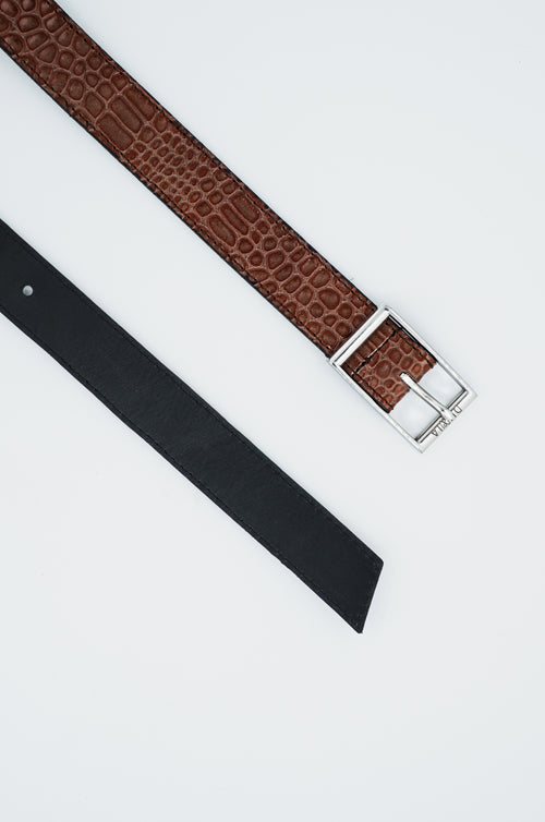 Ceinture réversible — Marron / Noir lisse
