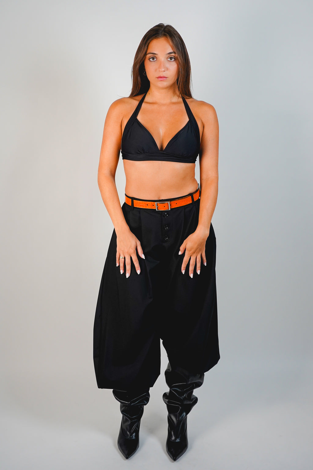 Ceinture réversible — Orange / Noir lisse
