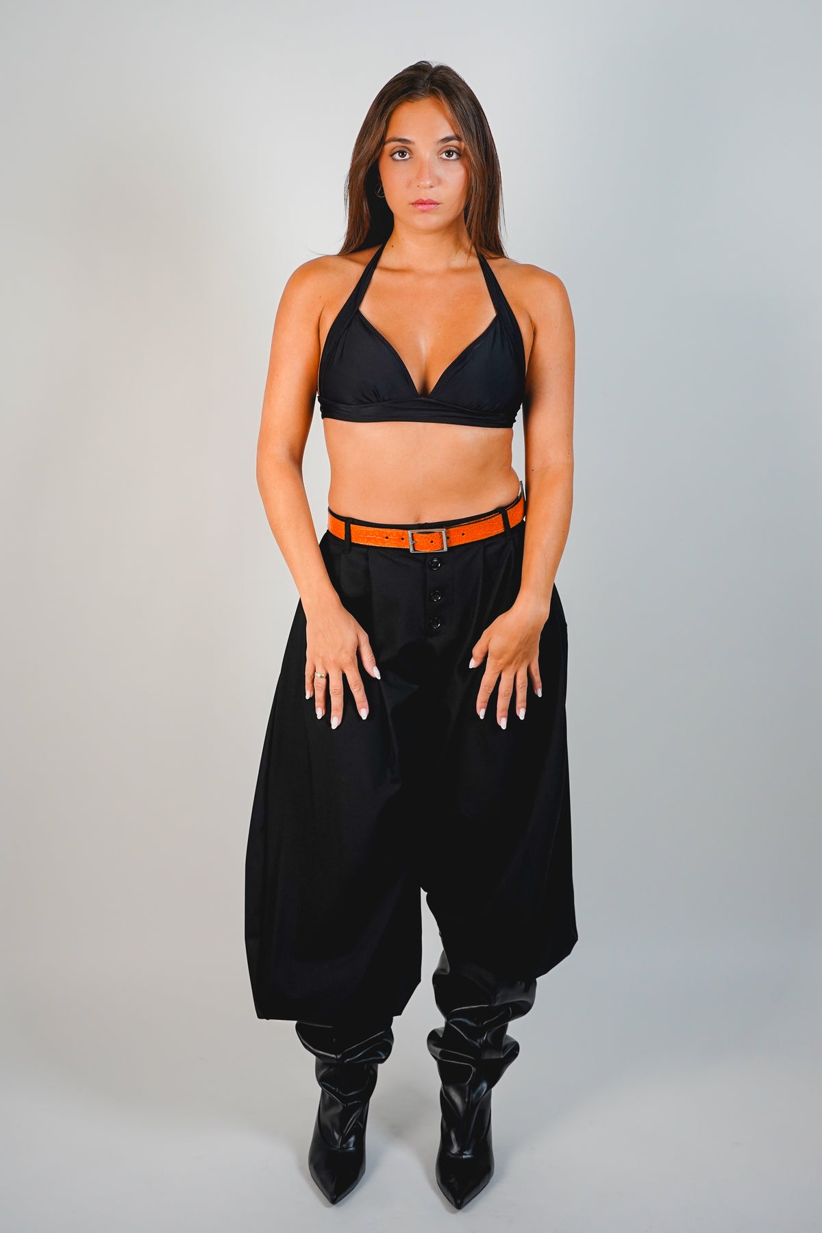 Ceinture réversible — Orange / Noir lisse
